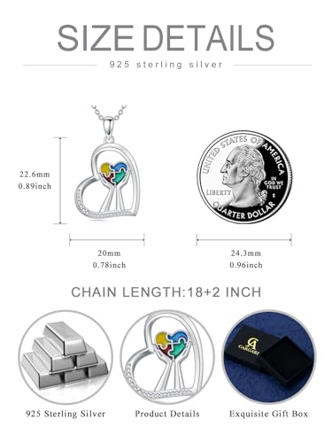 Autism Awareness Necklace for Women 925 Sterling Silver Autism Puzzle Piece Pendant Necklace Inspirational Christmas Gift for Autistic - color: A+Autism