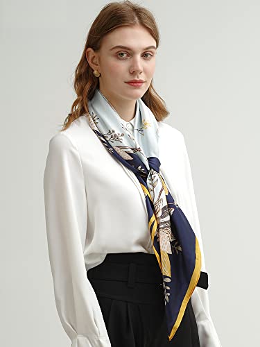 100% Pure Mulberry Silk Scarf 35" Large Square Lightweight Headscarf –Women’s Hair Wraps-With Gift Packed - color: Yellow&blue