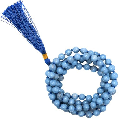 Amazing Gemstone Japa Mala 108 Prayer Beads Necklace and Wrist Mala Bracelet for Meditation - color: Angelite, size: Hand Knotted