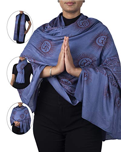 Yoga Scarf Meditation Shawl Large Wrap Hindu Prayer Stole OM print - color: Blue