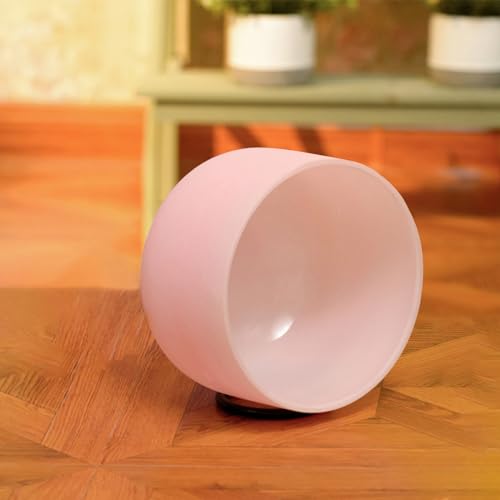 Hye-eun Pink Crystal Singing Bowls Set, 432hz 8"G 10"F 12"C 3pcs Frosted Quartz Chakra Sound Bowl with Beige Carrying Case for Sound Healing Yoga Meditation - color: 432hz 8"G 10"F 12"C Pink 3pcs
