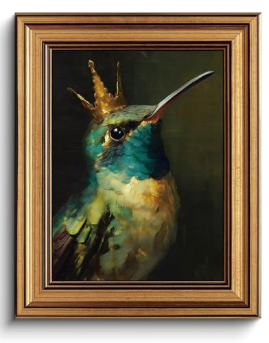 Vintage Gold Framed Wall Art Hummingbird Canvas Art Prints Whimsical Bird Pictures Wall Decor Boho Painting Artwork for Living Room Bedroom Bathroom 8x10in - color: Hummingbird, size: 8x10in Gold Framed