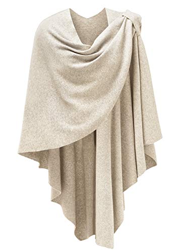 PULI Womens Large Cross Front Poncho Sweater Wrap Topper Knitted Elegant Shawls Cape for Fall Winter - color: Barley Twist (Beige)