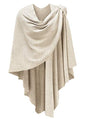 PULI Womens Large Cross Front Poncho Sweater Wrap Topper Knitted Elegant Shawls Cape for Fall Winter - color: Barley Twist (Beige)