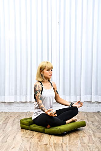 Leewadee Foldable Floor Mattress – 2 in 1 Floor Meditation Mat for Yoga and Relaxation, Seating Futon with Kapok - color: Cl23 - Green
