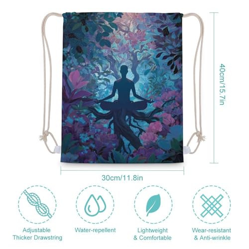 Meditation Yoga Roots Branches Leaves Canvas Backpack for Men Women String Gym Shoulder Bag Hiking Travel Daypack - size: 30x40cm