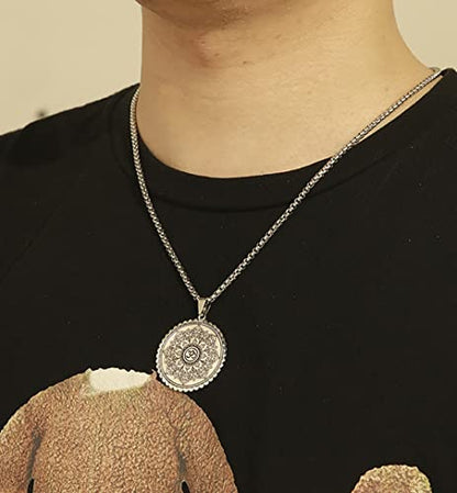 Om Symbol Lotus Necklace For Men Women Stainless Steel Chakra Meditation Necklace Lotus Om Symbol Pendant Necklace Viking Jewelry Healing Gift - color: silver