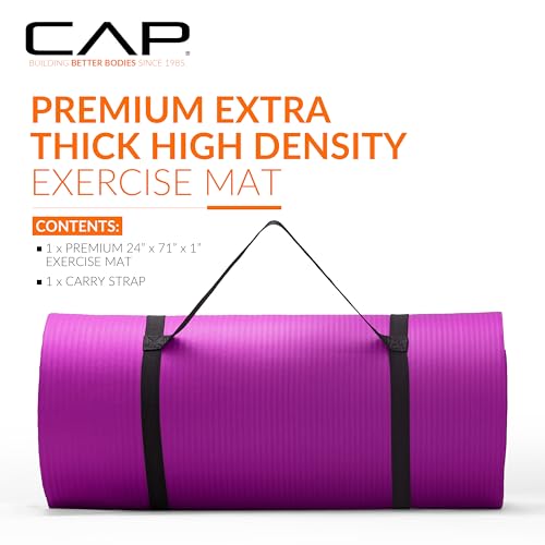 CAP Barbell 1-Inch High Density Exercise Yoga Mat with Strap | Multiple Colors - color: Wine