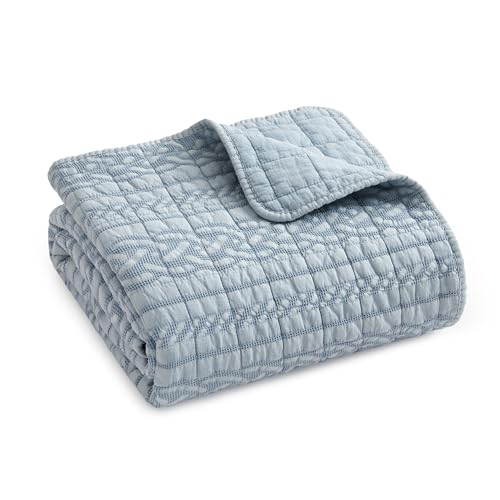 Levtex Home - Trintton Quilted Throw - 50x60in. - Artisan Woven-Inspired Bands in Blue - Reversible - Cotton - size: Throw 50x60