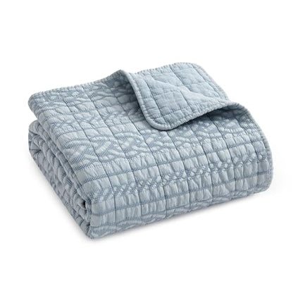 Levtex Home - Trintton Quilted Throw - 50x60in. - Artisan Woven-Inspired Bands in Blue - Reversible - Cotton - size: Throw 50x60