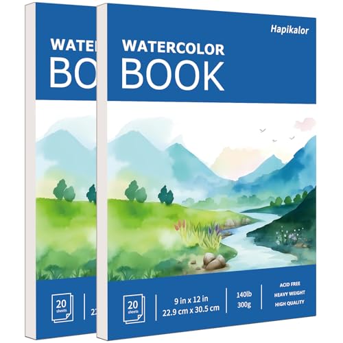 Hapikalor 9"x12" Watercolor Paper Pad, 2-Pack, 140lb/300gsm Artist Painting Drawing Paper Book, Art Supplies for Adults Kids, Watercolors, Watercolor Paint Set, Sketchbook, Journal, Blue - color: Blue, size: 9" x 12"(Pack of 2) Pad