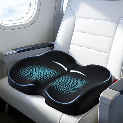 A-Pce Foldable Travel Seat Cushion-with Built-in Handles，Memory Foam Cushions for Relief of Lower Back, Sciatic, Butt and Tailbone Pain-for Home & Office Use, Perfect for Travel or Driving-Black