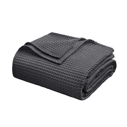 100% Egyptian Cotton Waffle Weave Throw Blanket for Bed Couch Sofa Home Decor, Soft Lightweight Bed & Couch Blanket for All Seasons (Dark Grey - King Size - 104 * 90") - color: Dark Grey, size: King - 104*90''