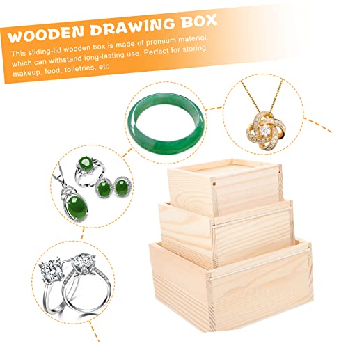 3Pcs Wooden Storage Box Minimalist Design with Slide Top for Jewelry Crafts and Keepsakes Natural Grain Decorative Organizer