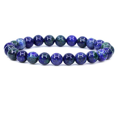 Keleny Gem Semi Precious Gemstones 8mm Natural Stone Round Beads Rock Crystal Jasper Stretch Bracelet 7 Inch Unisex - color: Lapis Chrysocolla