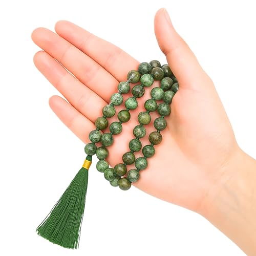 Amazing Gemstone Japa Mala 108 Prayer Beads Necklace and Wrist Mala Bracelet for Meditation - color: African Turquoise, size: Hand Knotted