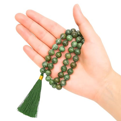 Amazing Gemstone Japa Mala 108 Prayer Beads Necklace and Wrist Mala Bracelet for Meditation - color: African Turquoise, size: Hand Knotted