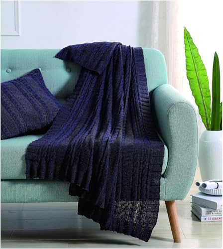 VCNY Home - Throw, Soft & Cozy Cotton Blanket, Cable Knit Home Decor (Dublin Navy, 50" x 70") - color: Royal Navy