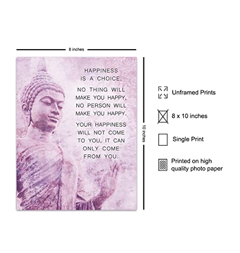 Buddhism Happiness Quote - Inspirational Saying Poster - Zen New Age Wall Art Decor - Home Decoration for Spa, Meditation Room, Yoga Studio - Gift for Women, Buddhist, Buddha Fan - Pink, Purple - 8x10 - size: 8"L x 10"W