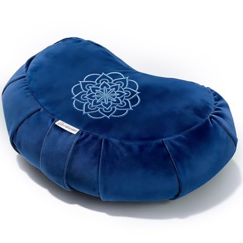 Hihealer Premium Crescent Meditation Cushion, Ergonomic Buckwheat Hull Floor Pillow for Adults, Comfortable Yoga Bolster for Meditation & Floor Sitting (Blue) - color: Blue