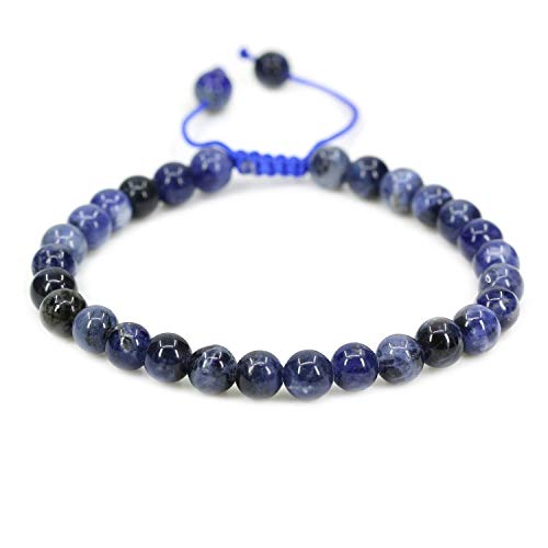 Angelstones Handmade Gemstone 6mm Round Beads Adjustable Braided Macrame Tassels Chakra Reiki Bracelets 7-9 inch Unisex - color: Blue Sodalite