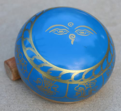 Medium ~ Tibetan 8 Lucky Symols Singing Bowl Set ~ With Mallet, Brocade Cushion & Carry Bag ~ For Meditation, Chakra Healing, Prayer, Yoga (Turquoise) - color: Turquoise
