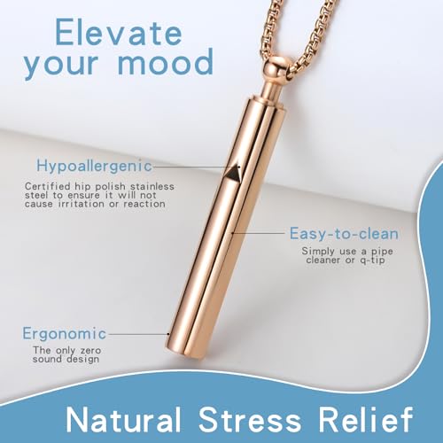 Anxiety Breathe Easy Necklace Mindfulness Breathing Necklace Breathlace Stainless Steel Pendant for Natural Calm & Stress Relief - color: Rose Gold T
