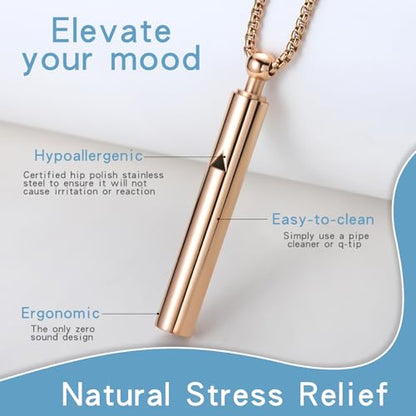 Anxiety Breathe Easy Necklace Mindfulness Breathing Necklace Breathlace Stainless Steel Pendant for Natural Calm & Stress Relief - color: Rose Gold T