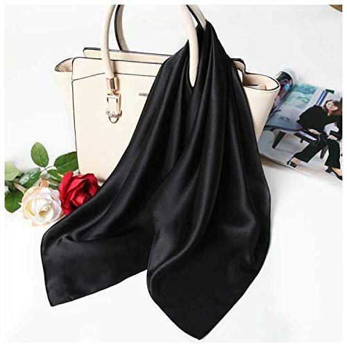ANDANTINO 100% Mulberry Silk Scarf -21” Lightweight Square Neckerchief – Breathable Digital Printed Scarves with Gift Packed - color: Solid Color-black