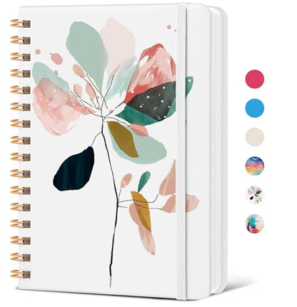 Lined Spiral Journal Notebook, A5 College Ruled Notebook for Journaling, Note-Taking, and Daily Planning, Durable Hardcover with an Elegant Design, Abstract Floral - color: M-Abstract Floral