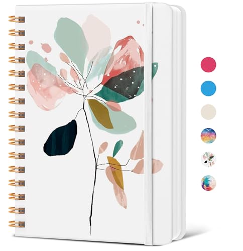 Lined Spiral Journal Notebook, A5 College Ruled Notebook for Journaling, Note-Taking, and Daily Planning, Durable Hardcover with an Elegant Design, Abstract Floral - color: M-Abstract Floral