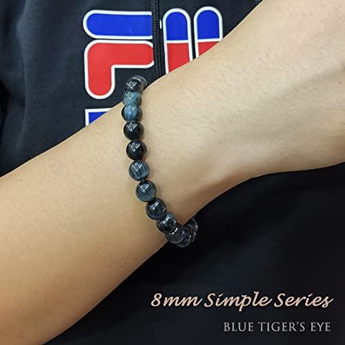 Morchic 8mm Genuine Gemstone Stretch Bracelet for Women Men Unisex, Natural Energy Crystal Stone Beads, Classic Simple Design Cuff Birthday Gift 7.5 Inch - color: Blue Tiger Eye Pro
