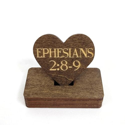 Biblical Affirmation Wood Cutouts | 72 Unique Laser Engraved Wood Hearts with Bible Verse Passages | Includes Desktop Affirmation Holder | Daily Religious Prayer Gift - style: Bible Verse Chips