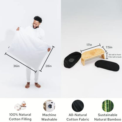 Bamboo Bench and Zabuton Meditation Mat Bundle - Small Kneeling Meditation Bench with Locking Magnetic Hinges - Wooden Kneeling Ergonomic Bamboo Seiza and Mat for Meditation