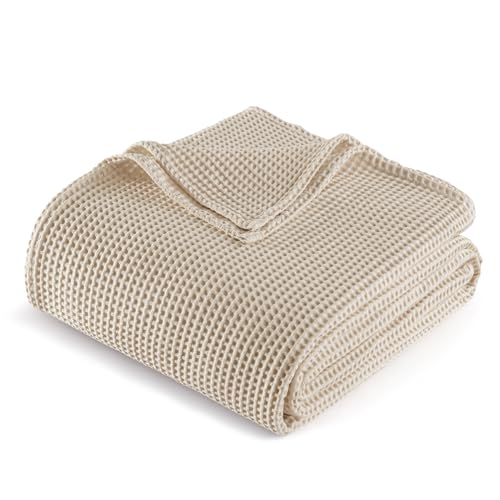 Exclusivo Mezcla 100% Cotton Waffle Throw Blanket for Couch, Sofa, Lightweight and Breathable Gauze Muslin Blanket for Summer, Moisture-Wicking, Home Decor, 50"x70", Khaki - color: Khaki, size: Throw (50"x70")