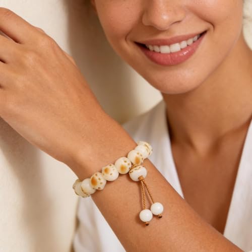 Bodhi Fidget Bracelet Anxiety Relief Items Bodhi Seed Beads, Elastic Wristband Meditation Yoga Mindfulness Worry Beads, Birthday Gift for Her for Women, White Dot Print Stackable Jewelry - color: A3:Cat Paw Bracelet