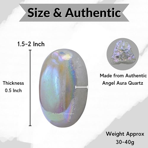 Amazing Gemstone Angel Aura Quartz Crystals and Healing Stones - Large Palm Stone Crystals Piedra - Crystal for Good Luck, Positive Energy, Meditation - Unique Stocking Stuffers, Gifts for Women, Men - color: Angel Aura Quartz