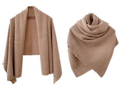 Shawl Wraps Women Fashion Knitted Shawls and Wraps Cardigan Cape Crochet Winter Shoulder Top Sweater Shawl Scarf - color: A Khaki