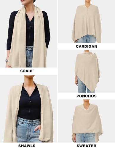 PULI Women's Versatile Knitted Shawls Scarf Poncho Sweater with Buttons Lightweight Spring Summer Fall Wraps - color: A-barley Twist