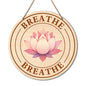 Meditation Room Sign Wall Decor, Meditation Lotus Flower Decor for Home Living Room Bedroom, Yoga Studio Spiritual Room Zen Den Hanging Sign Decorations, Gifts for Women Yoga Lover, Breathe