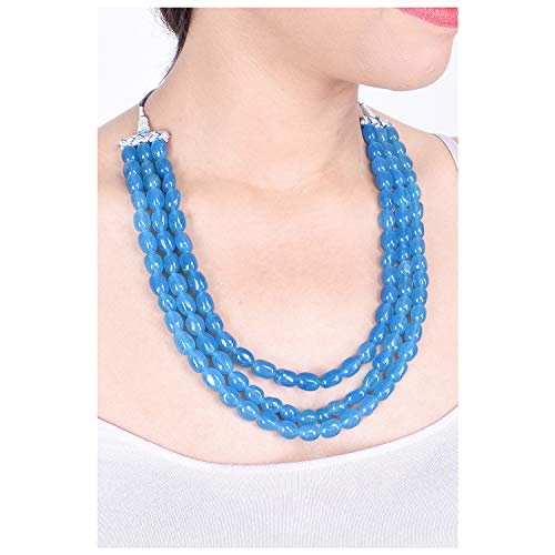 Ratnavali Jewels Quartz Multi Layer Strand Mala Beads Party Wear Necklace Jewelry Women RV3415 - color: Blue