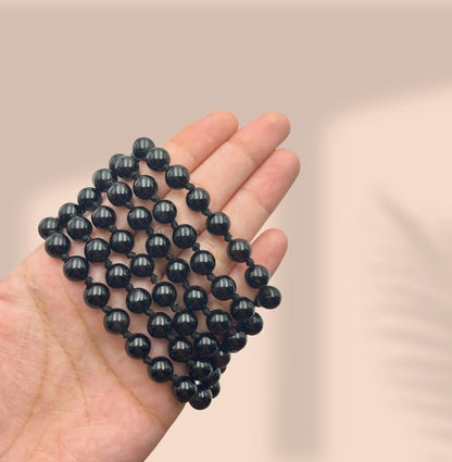 GEMSCITE Japa Mala 108 Prayer Beads Perfect for Meditation Spiritual Mala Necklace & Wrist Mala Bracelet - color: Black Agate, size: Hand Knotted