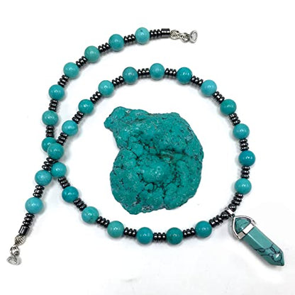 Healing Stress Anxiety Meditation Grounding Energy Gemstone Necklace Series - color: Healing Gemstone Necklace Series-Natural Turquoise -8 mm 18 inch- Stone