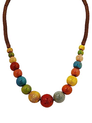 MINACHI Hippie Boho Colorful Ceramic Round Beads Strand Necklace, Bohemian Fashion Statement Jewelry Gift for Women - color: S01