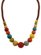 MINACHI Hippie Boho Colorful Ceramic Round Beads Strand Necklace, Bohemian Fashion Statement Jewelry Gift for Women - color: S01