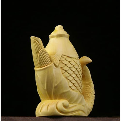 Antique Carps Wooden Statue Accents Zen Meditation Wood Sculpture Decor for Living Room Spa Or Yoga Studio Centerpiece Books Living Room Bedroom Ornament