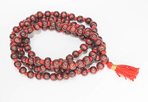IS4A 8mm Red (Rosewood) Wood Japa Mala Beads Necklace Beads 108 + 1 Hand Knotted Meditation Prayer