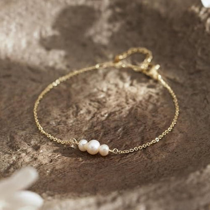 SLOONG Gold Pearl Bracelets for Women Trendy, 14K Gold Plated Dainty Stackable Layered Chain Bridesmaid Bracelets, Waterproof Wedding Jewelry for Women Adjustable 6"+2" - color: Style4(Pearl)