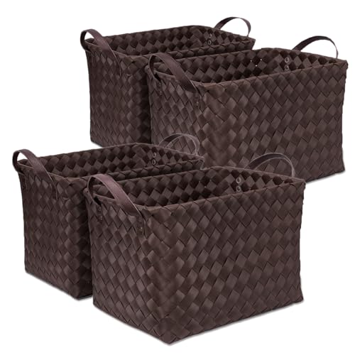 Handwoven Clothes Basket Laundry Hampers Large Wicker Storage Baskets for Shelves Blankets Closet Storage Bins Car Bedroom Bathroom Organizers and Storage Bath (Pack of 4, Espresso color) - color: Espresso color*4