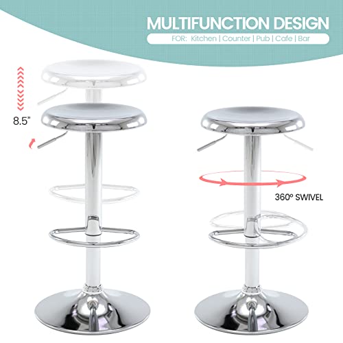 Adjustable Bar Stools Set of 2, Swivel Round Metal Airlift Barstools, Backless Counter Height Bar Chairs for Kitchen Dining Room Pub Cafe (Chrome) - color: Chrome, size: 2 pcs